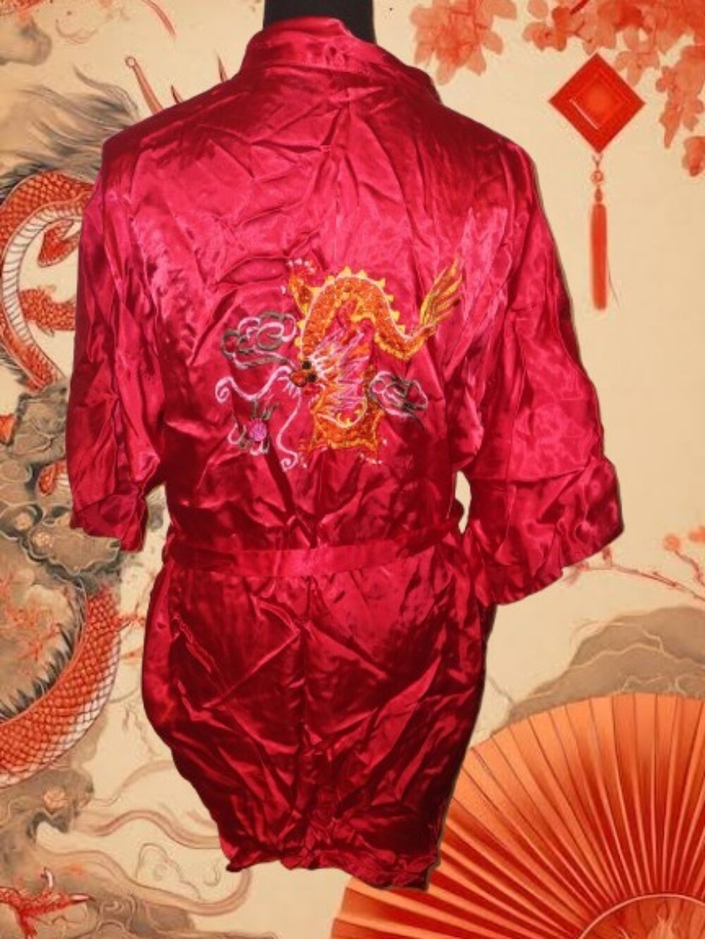 Vintage Red Satin Kimono